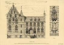 202589 Opstand van de zijgevel van Paushuize (Kromme Nieuwegracht 49) te Utrecht. Met rechts een vergroot detail van ...